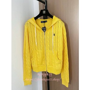 폴로 케이블 니트 후드 집업