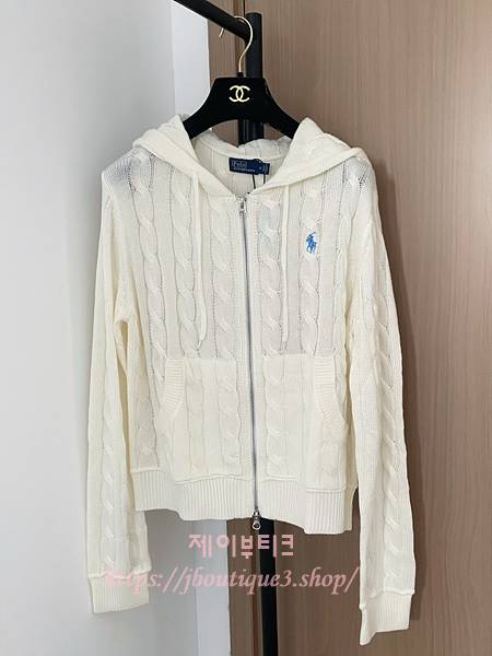 폴로 케이블 니트 후드 집업