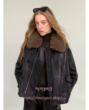 르메르 레더 시어링 카라 블루종 자켓