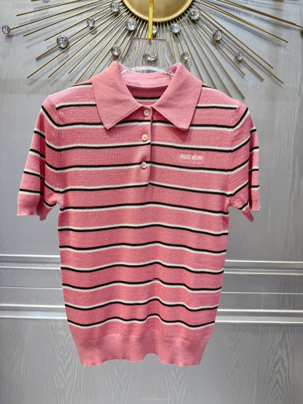 미우미우 스트라이프 카라 티셔츠 (2color)