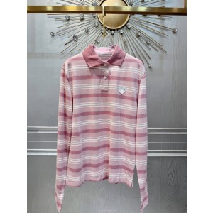 프라다 롱슬리브 스트라이프 피케 폴로 셔츠